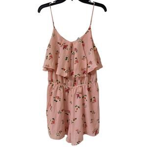 NWT E & M Large Pink with Pink Flowers Romper Spaghetti Straps